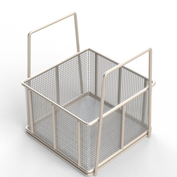 Anysizebasket Rectangular Wire Mesh Basket: 6Lx6Wx4H, 304 SS, 3/16 Rod Frame, Stacking Handles, Mesh: 4 x .063 TMT-060060040-A04S